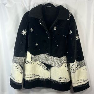 VINTAGE 90's St. John's Bay Black and White Polar Bear Plush Coat - Medium